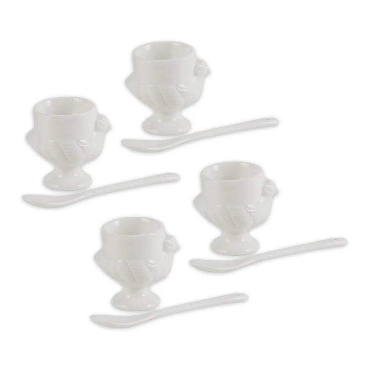 PORCELAIN EGG CUP AND SPOON SET (4 Cups + 4 Spoons)