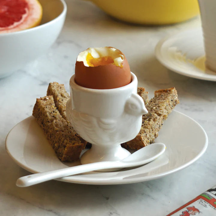 PORCELAIN EGG CUP AND SPOON SET (4 Cups + 4 Spoons)