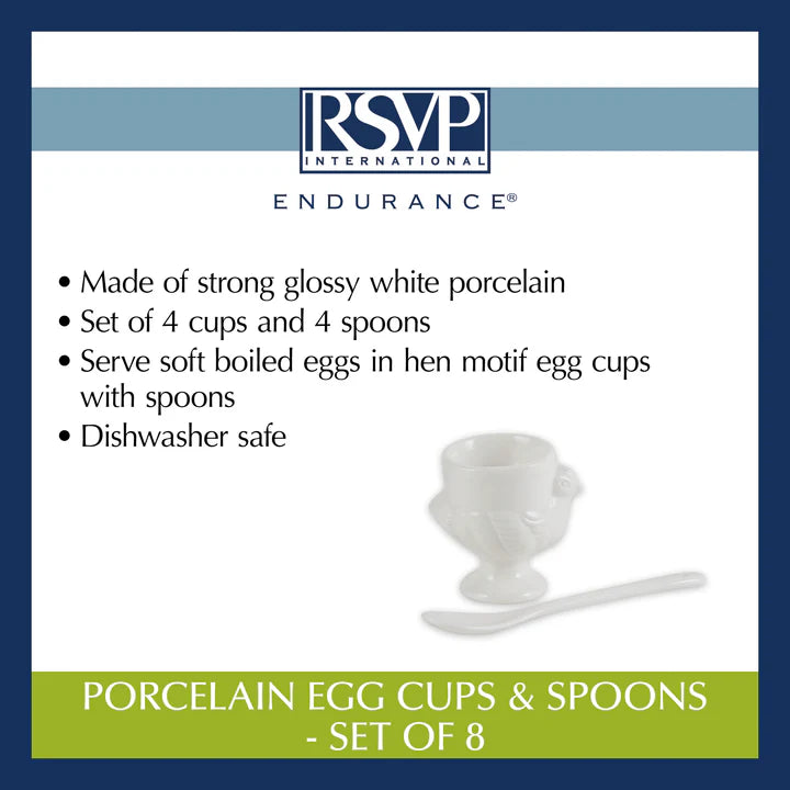PORCELAIN EGG CUP AND SPOON SET (4 Cups + 4 Spoons)