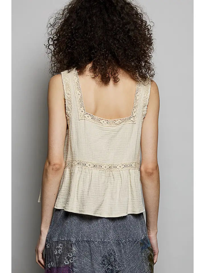 EMBROIDERED TANK NATURAL