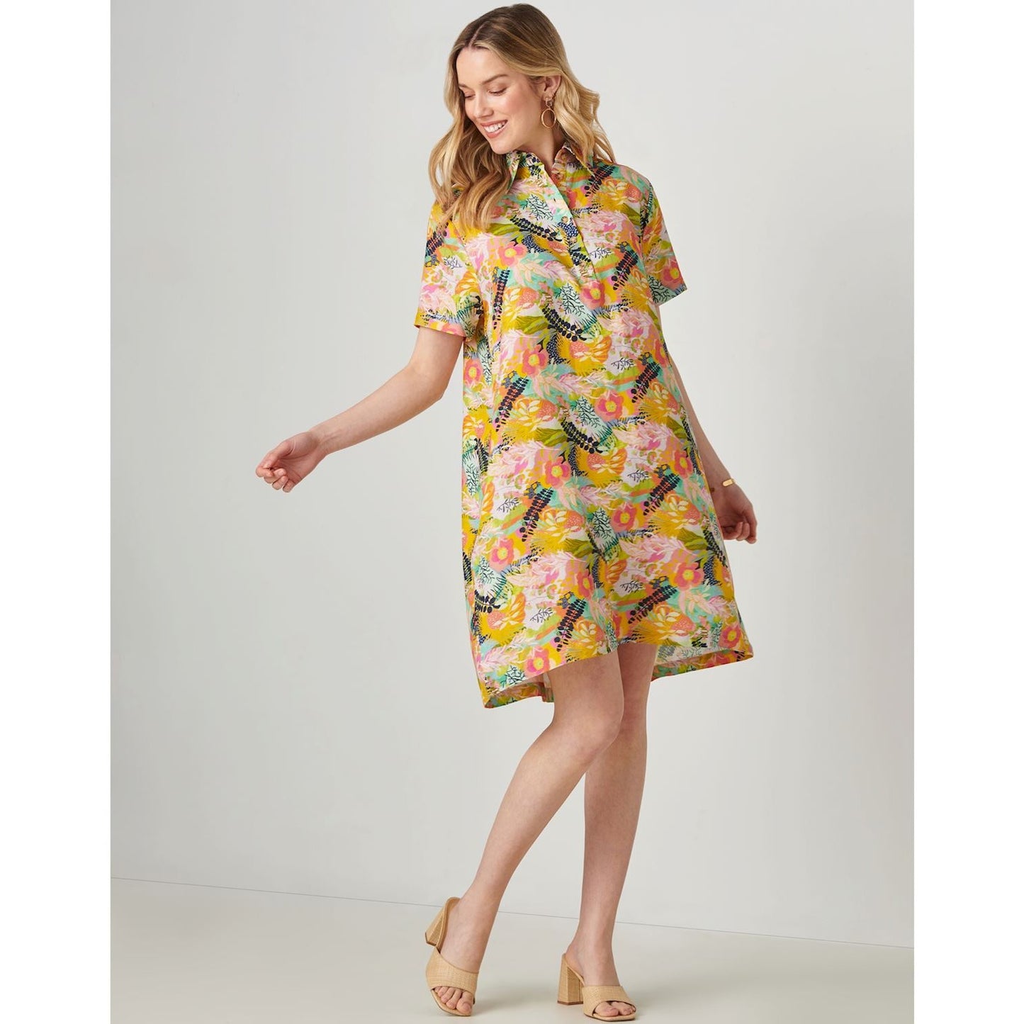 LINEN BLEND SHIRT DRESS CITRUS GARDEN