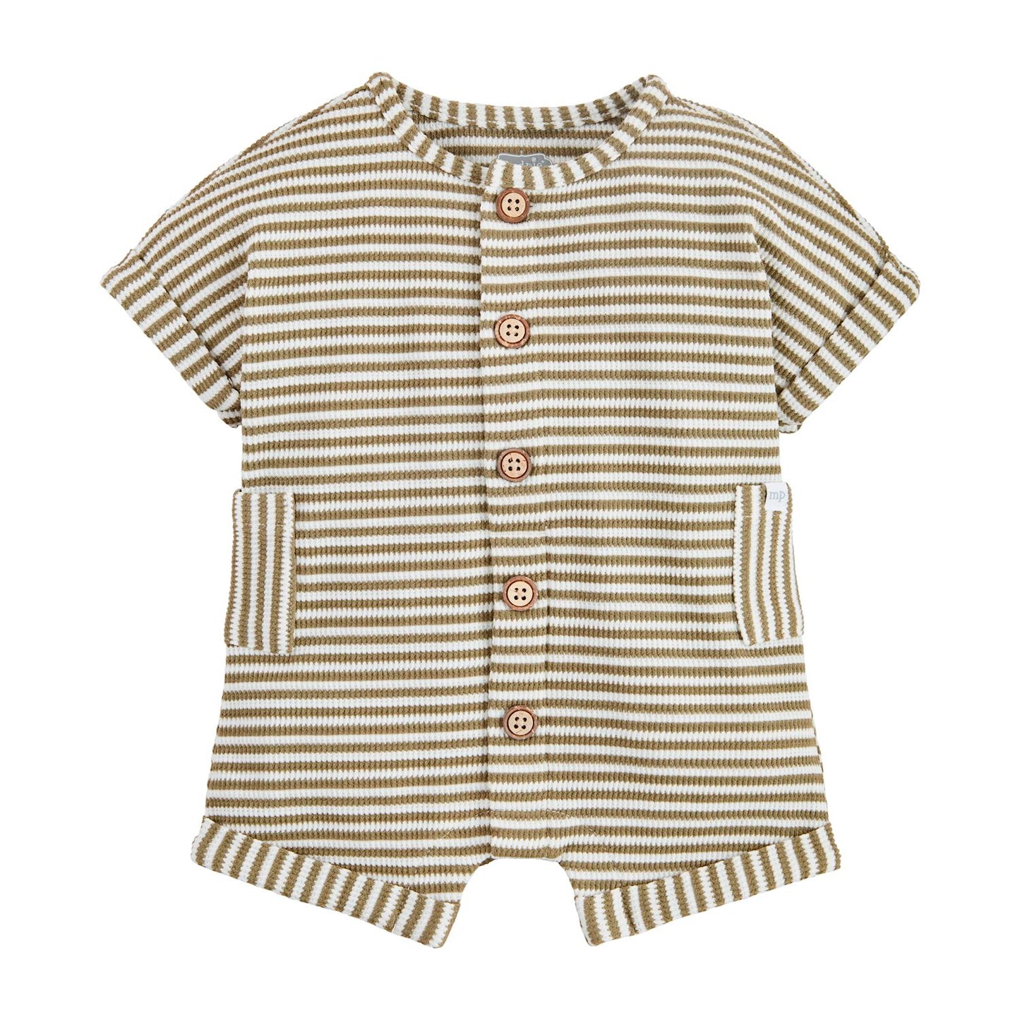 GREEN STRIPE WAFFLE ROMPER