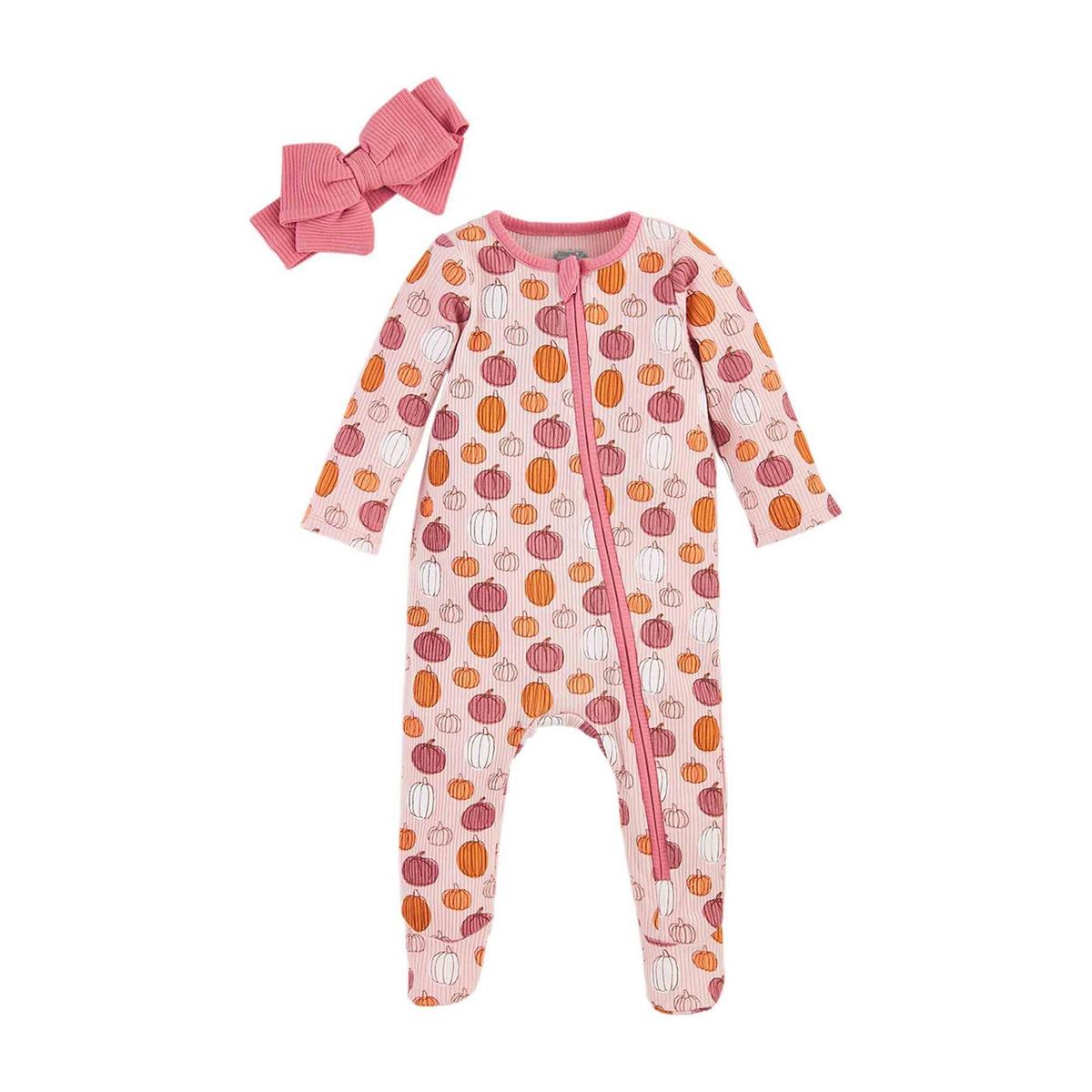 Pink Pumpkin Sleeper and Headband Set