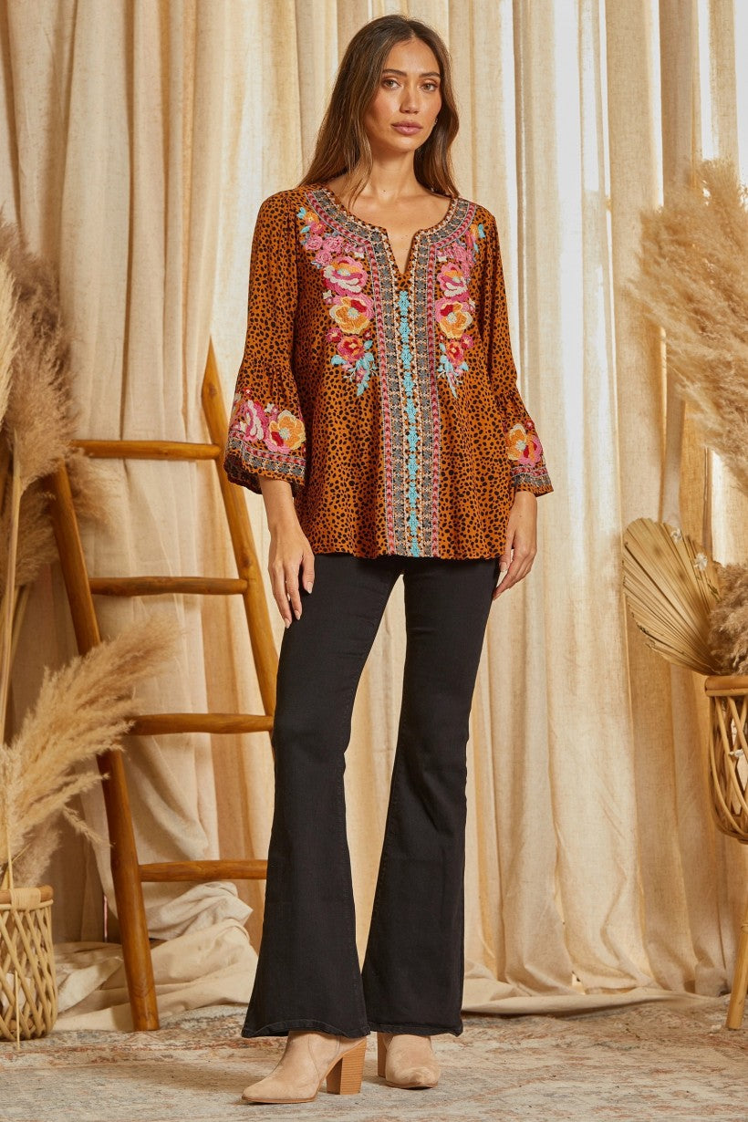 Embroidered Leopard Blouse