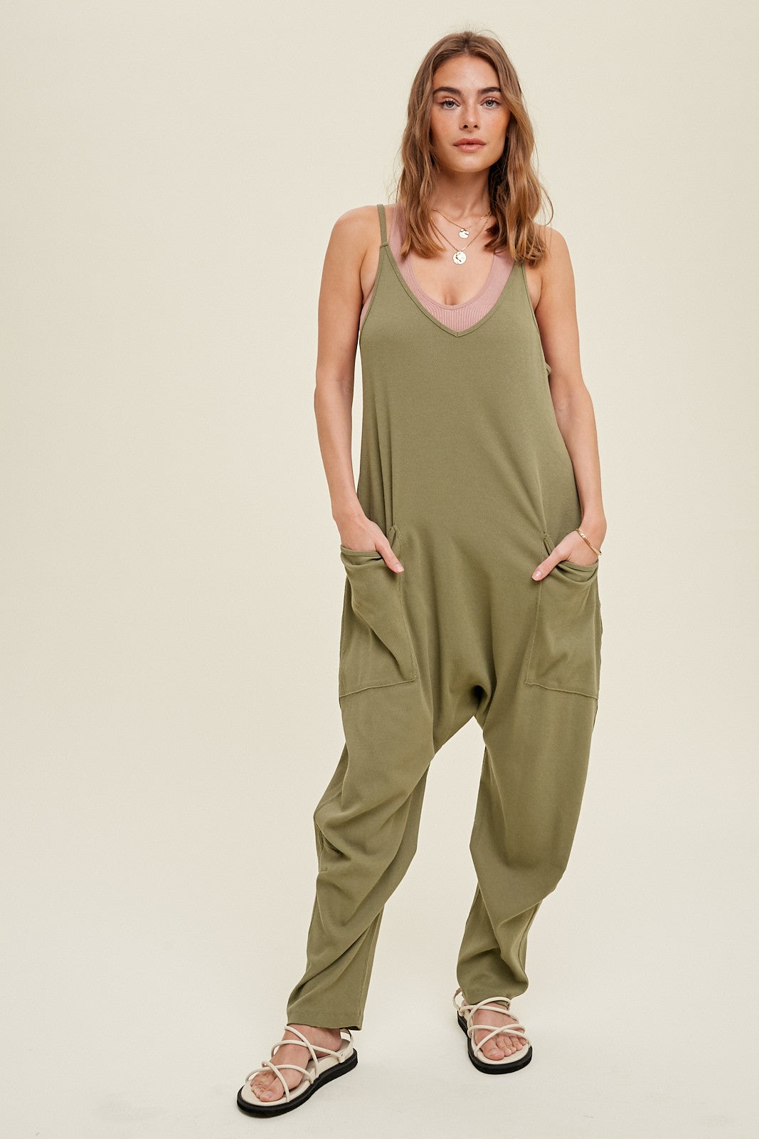 Ribbed Knit Jumpsuit- Olive