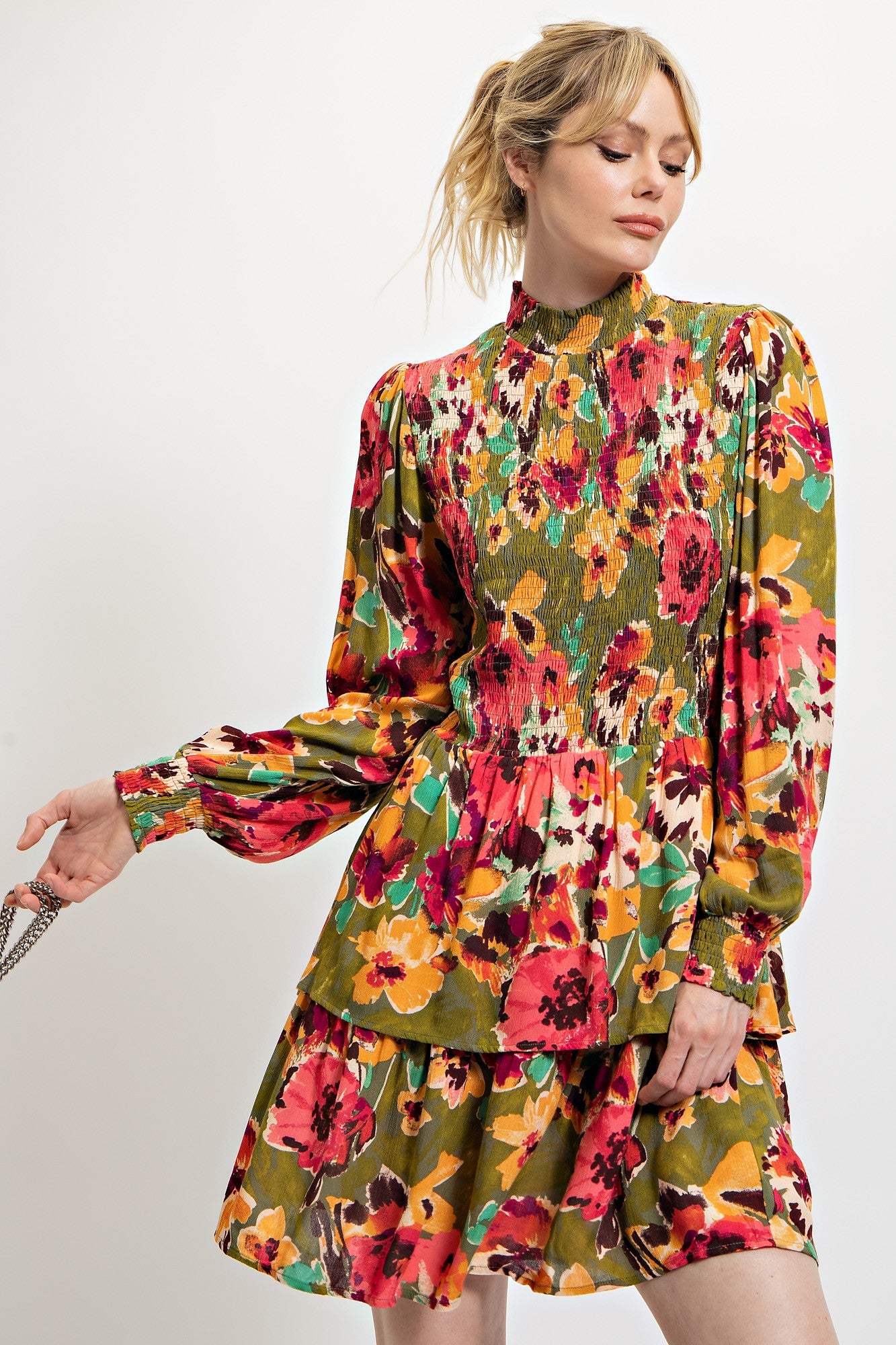 Floral Smocked and Gauze Dress