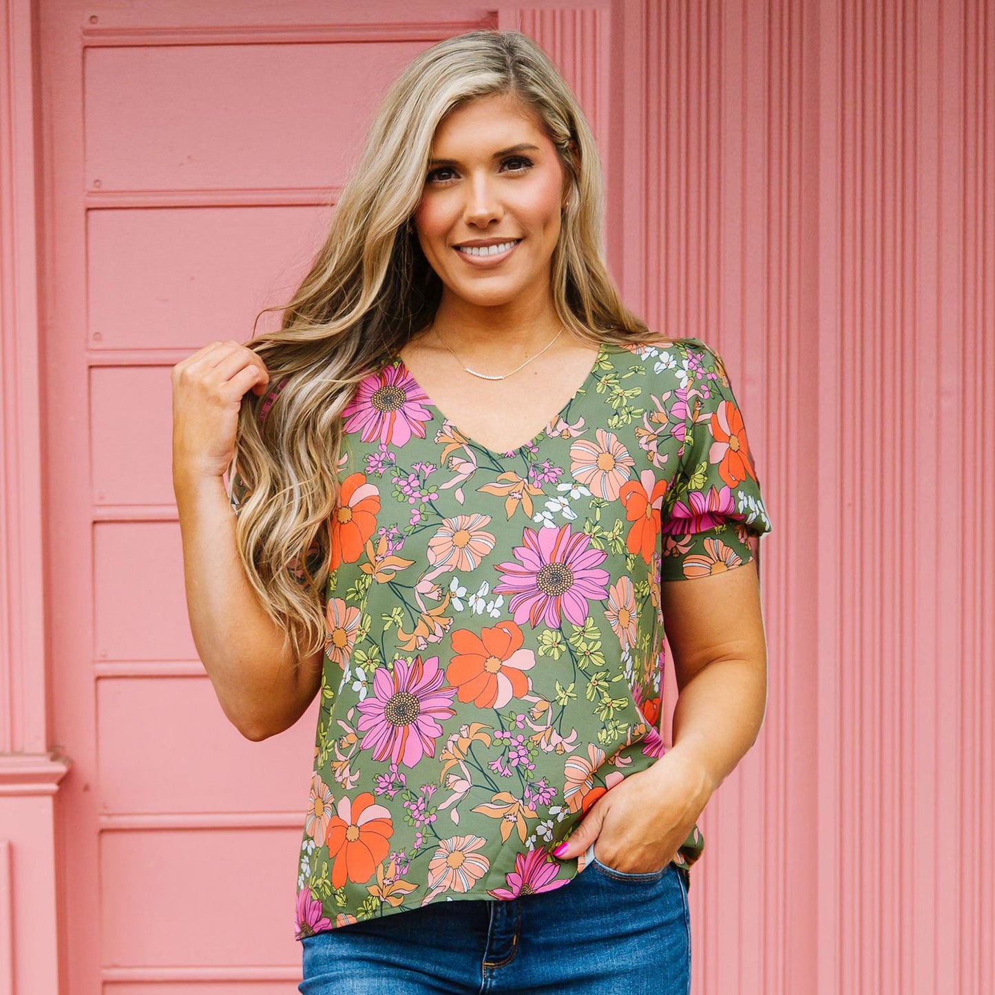 Maya Top Olive Petals