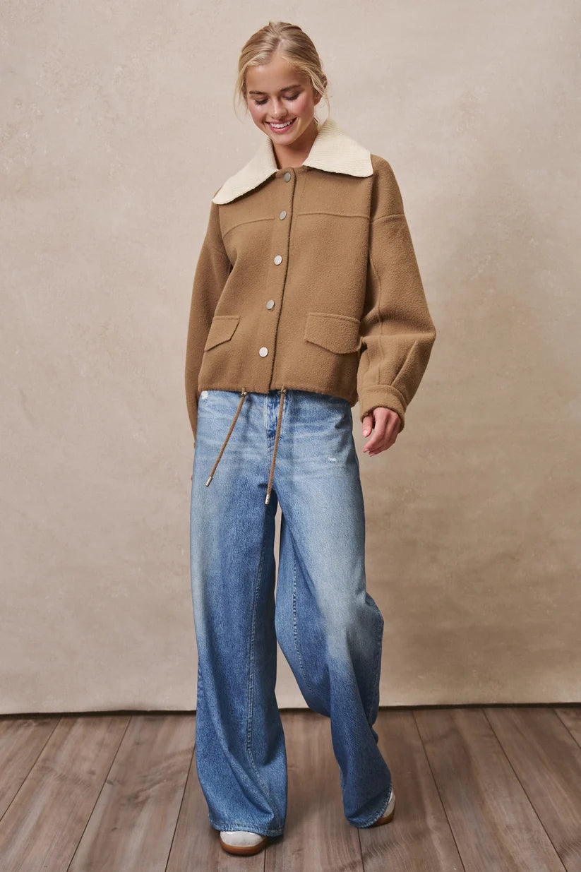 SWEATER KNIT JACKET W/DETACHABLE COLLAR