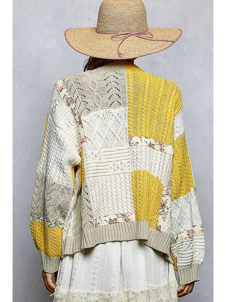 YELLOW PATCH WORK SWEATER