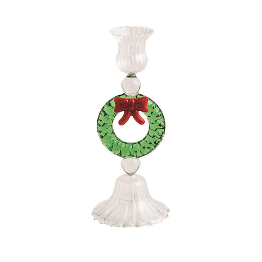 WREATH XMAS GLASS TAPER HOLDER