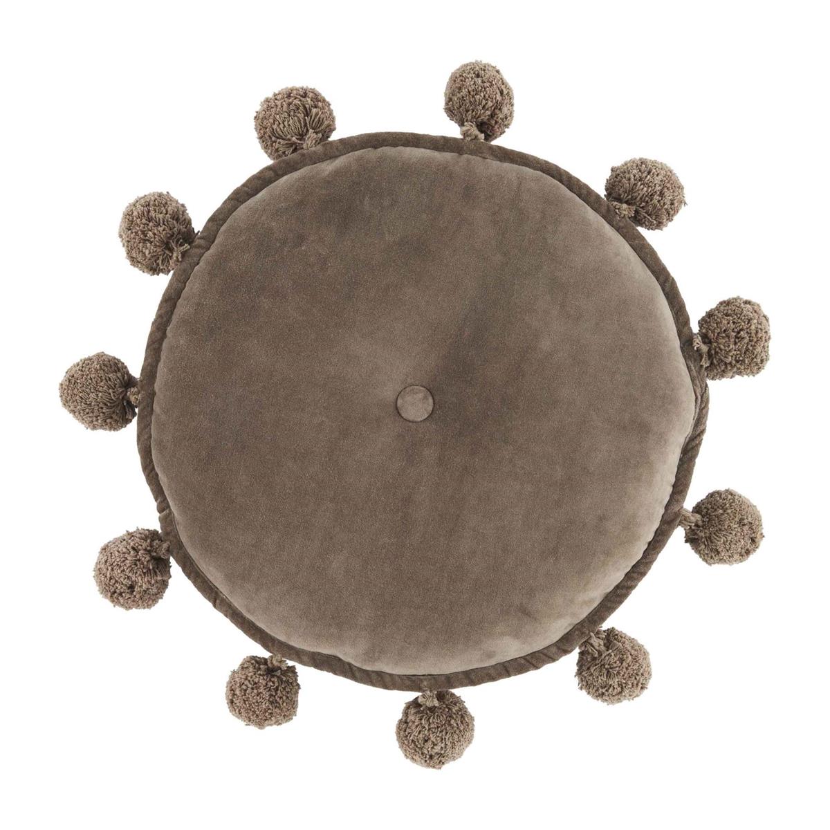 Tan Round Velvet Pom Pillow