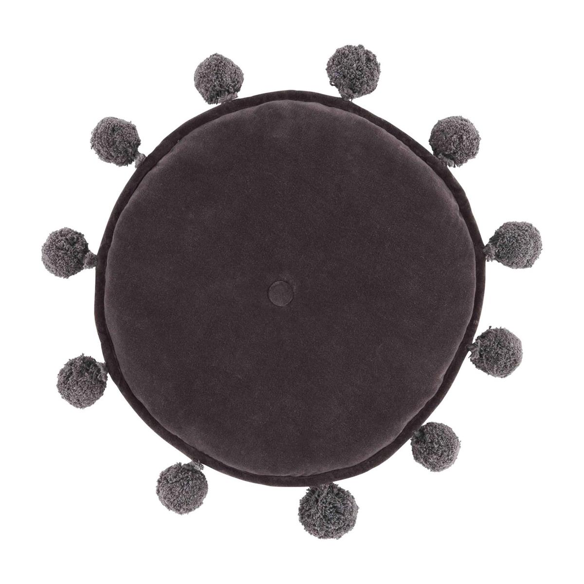 Grey Velvet Round Pom Pillow