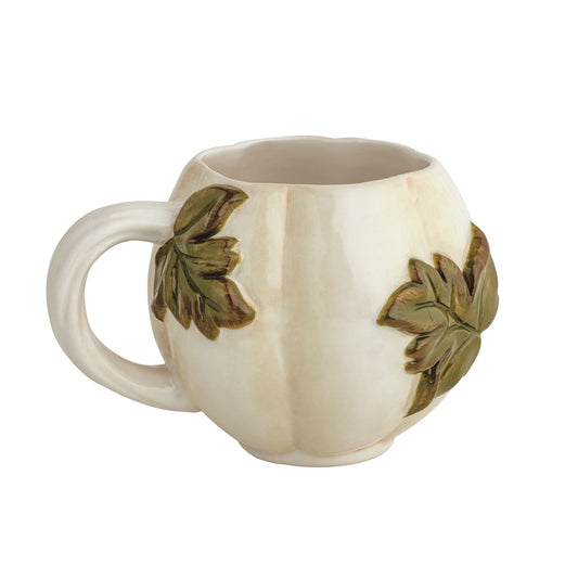 WHITE LEAF HANDLE PUMPKIN MUG