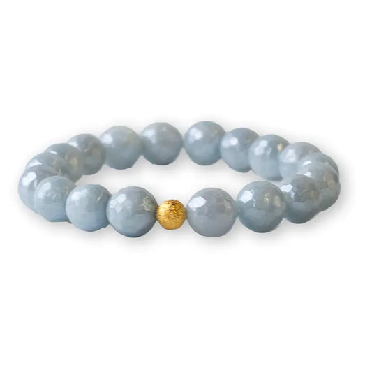 10MM FACETED GEMSTONE BRACELET AQUAMARINE