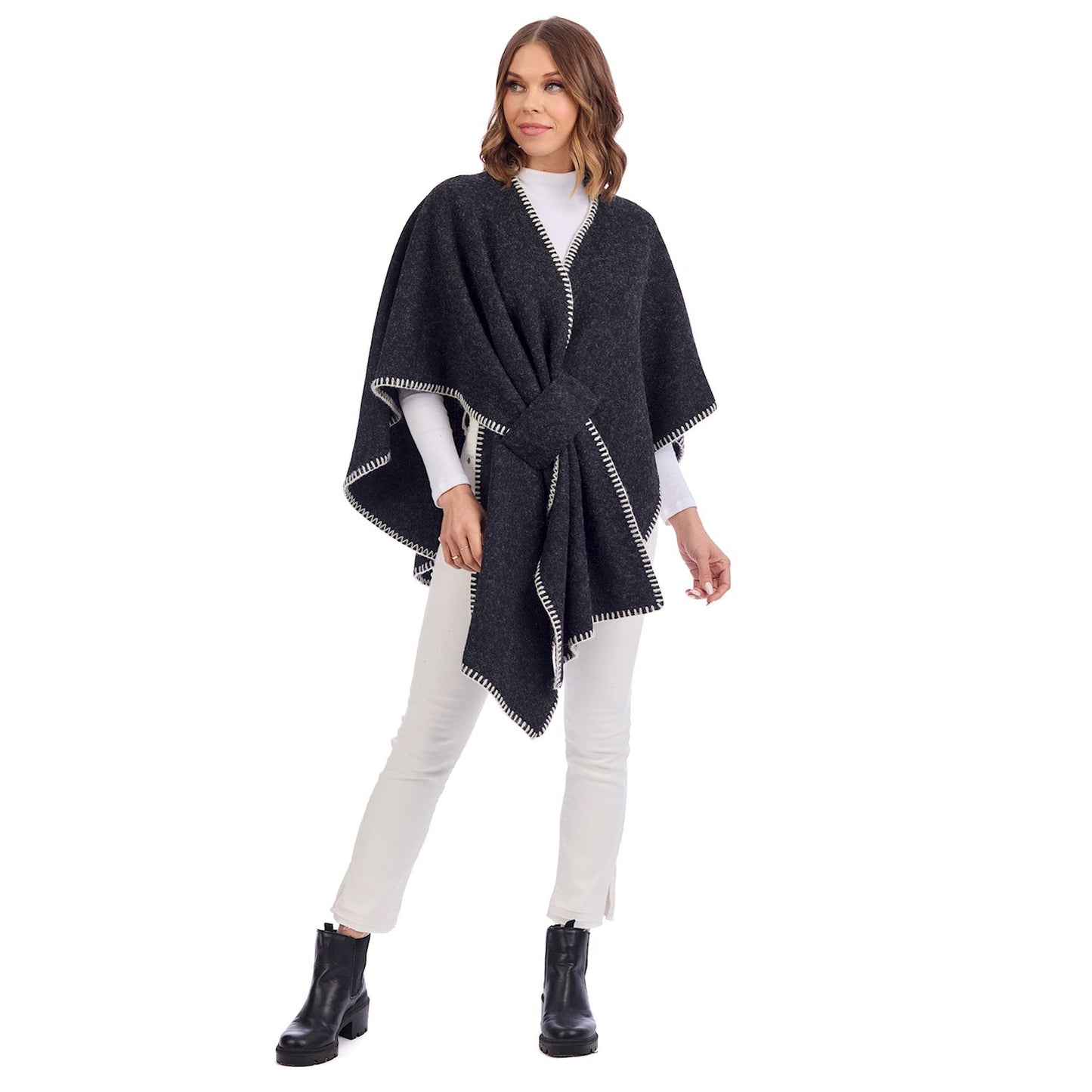 Black Hayword Blanket Stitch Poncho