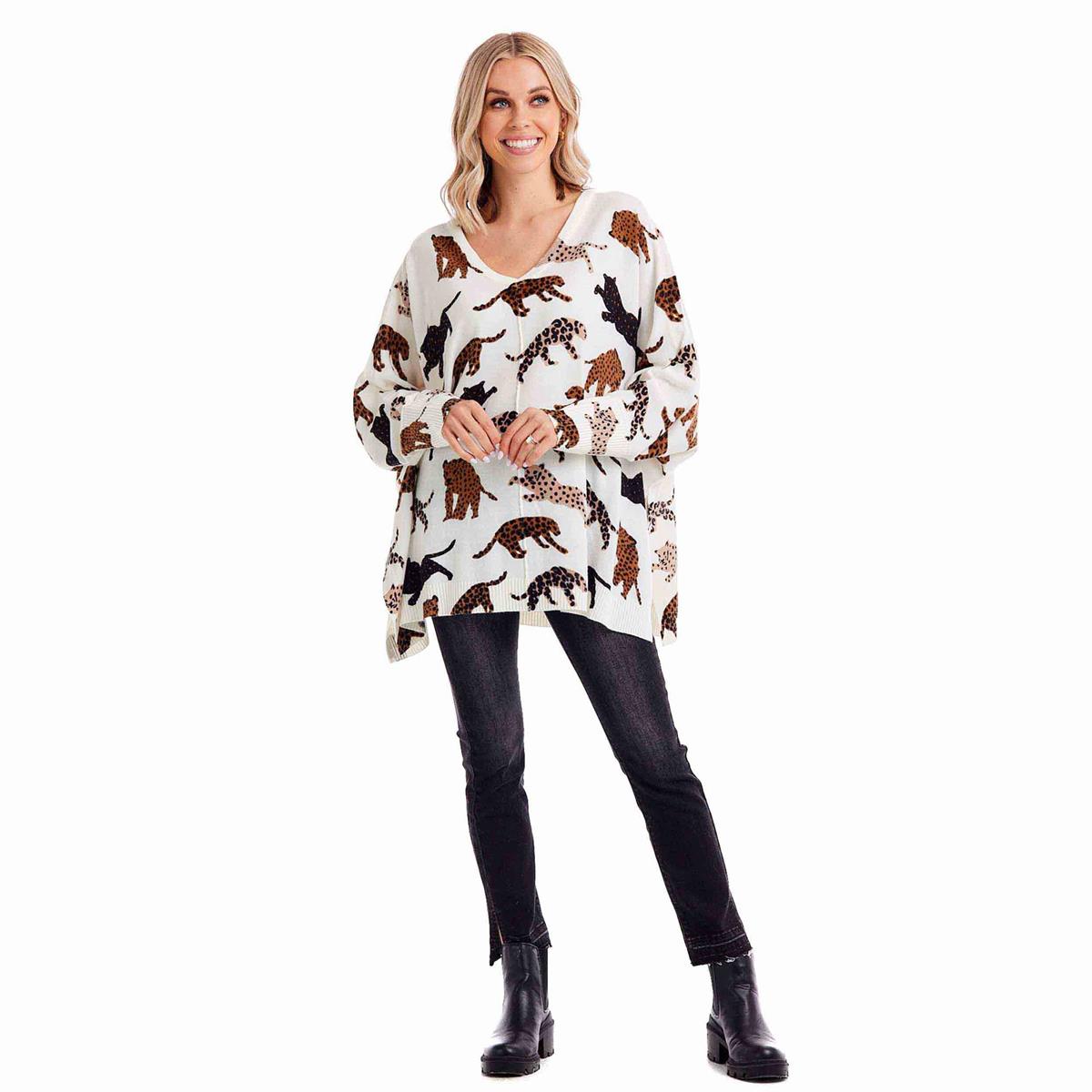 Kenny Cheetah Sweater- White