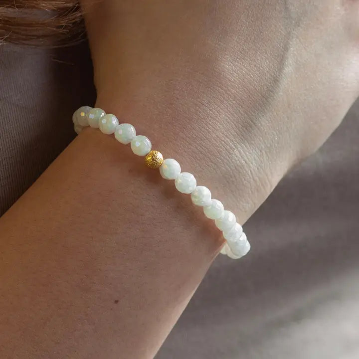 6MM FACETED GEMSTONE BRACELET WHITE JADE