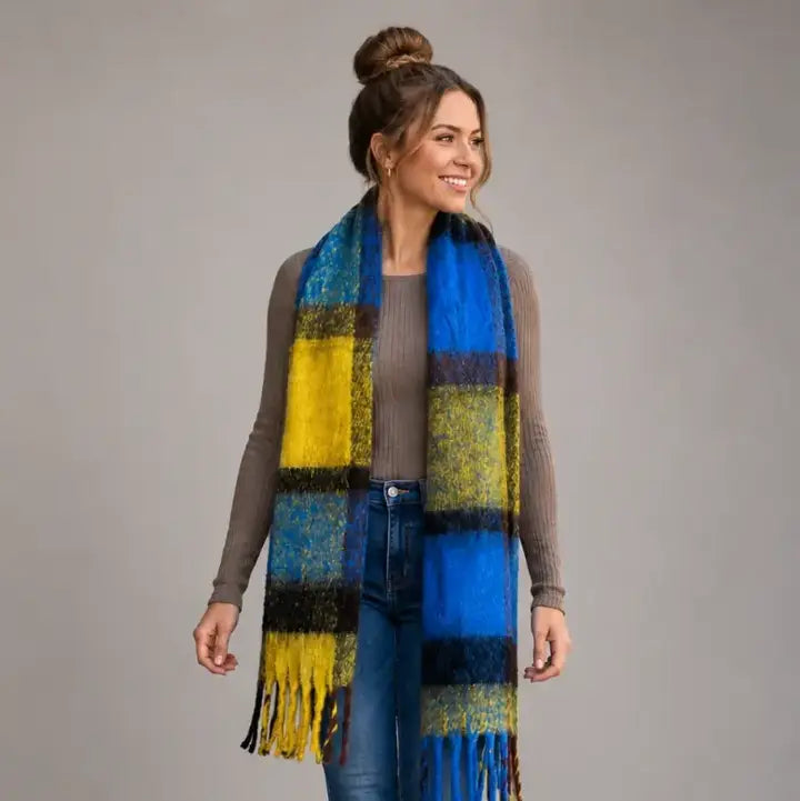 COLORBLOCK FRINGE SCARF YELLOW