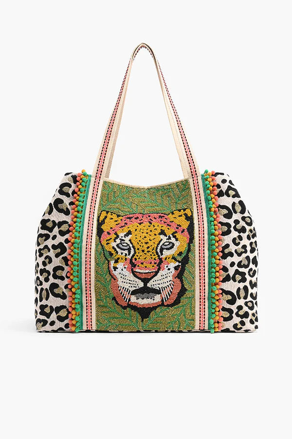 FORESTRY LEOPARD EMBELLISHED TOTE