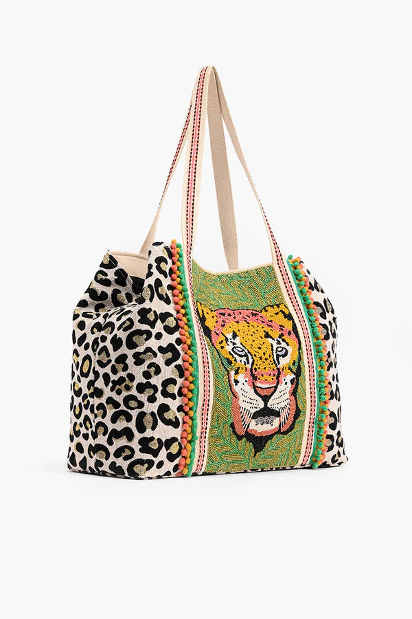FORESTRY LEOPARD EMBELLISHED TOTE