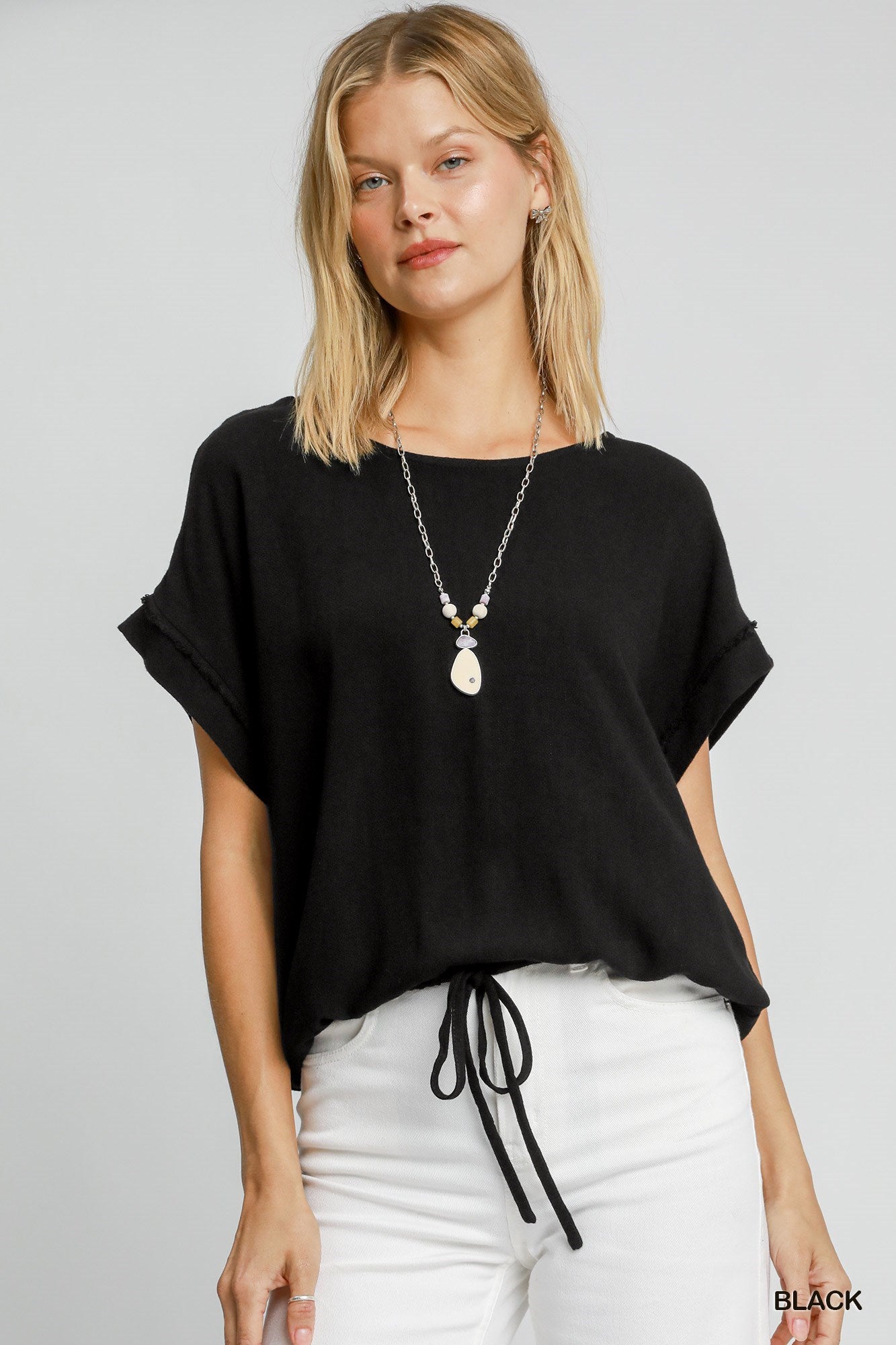 LINEN CAP SLEEVE TOP BLACK
