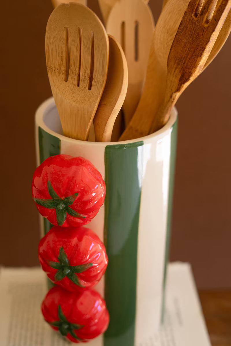 SMALL CERAMIC TOMATO HANDLE VASE