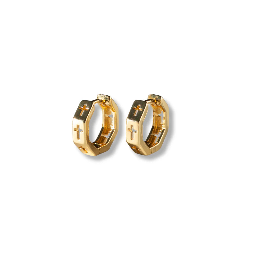 GILDED EARRING OCTAGON CROSS