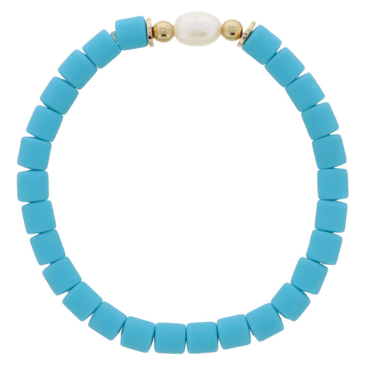 TEAL RUBBER AND PEARL BRACELET