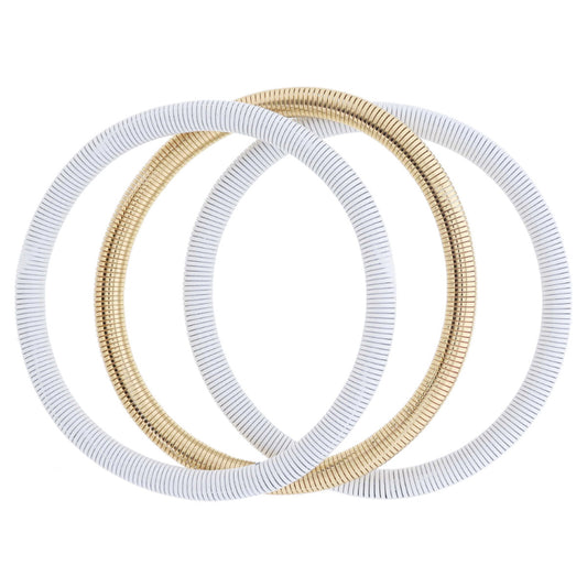 WHITE AND GOLD STRETCHY BANGLES SET3