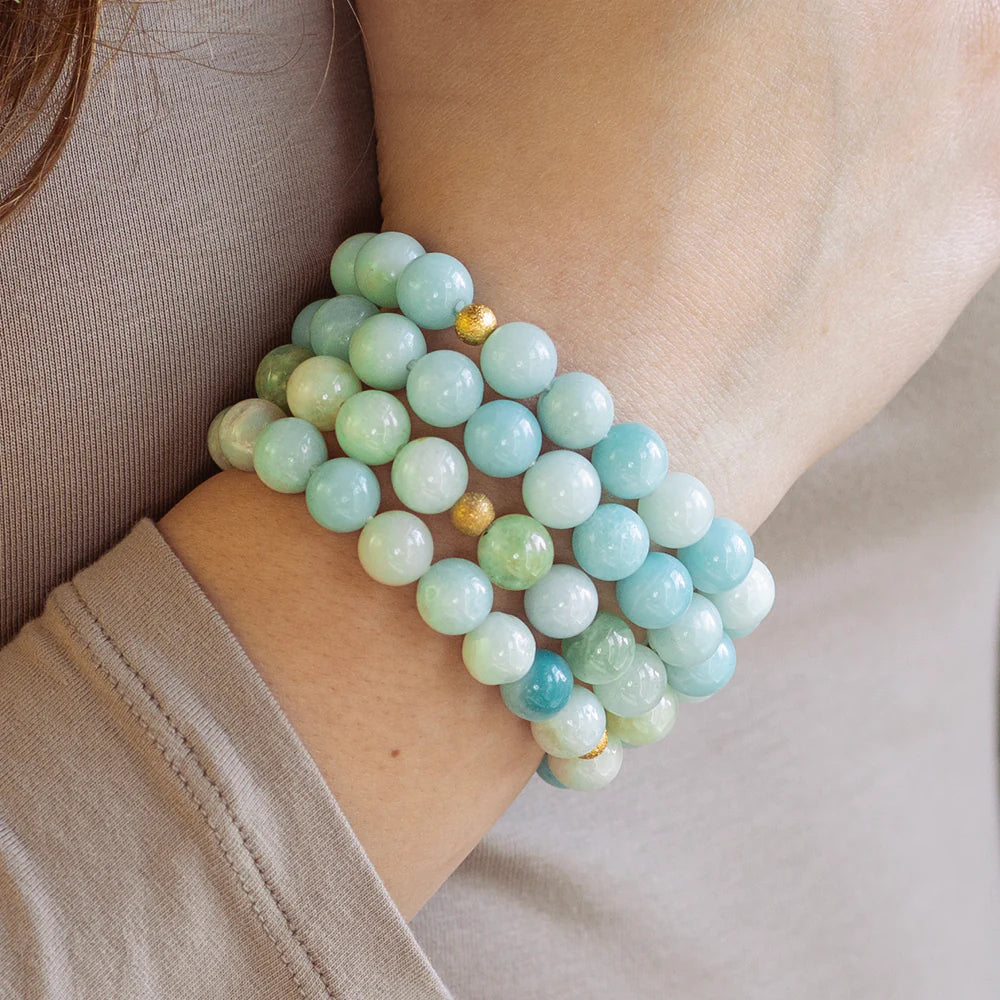10MM FACETED GEMSTONE BRACELET AMAZONITE