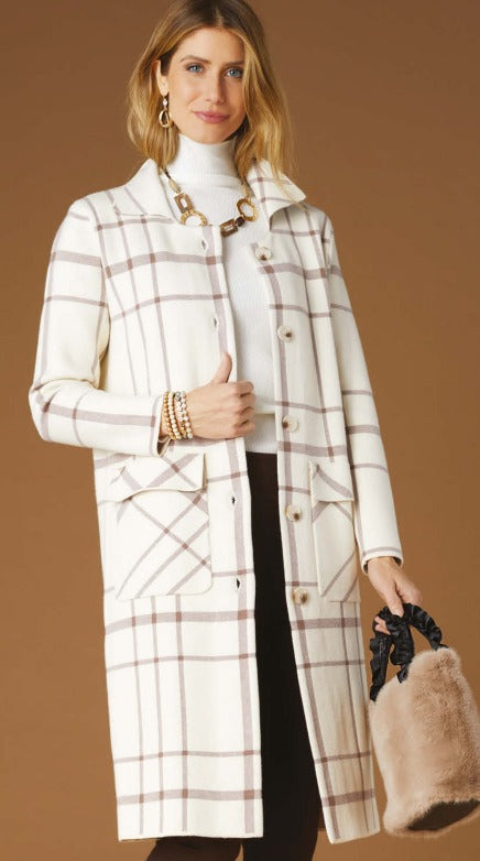 Juliana Double Knit Long Coat- Cream/Mushroom