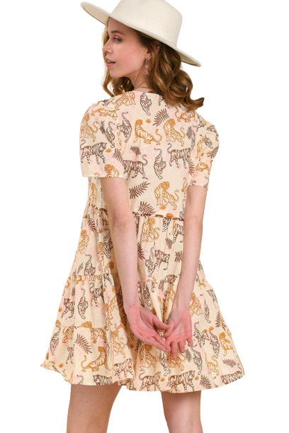Animal Print Dress- Cream