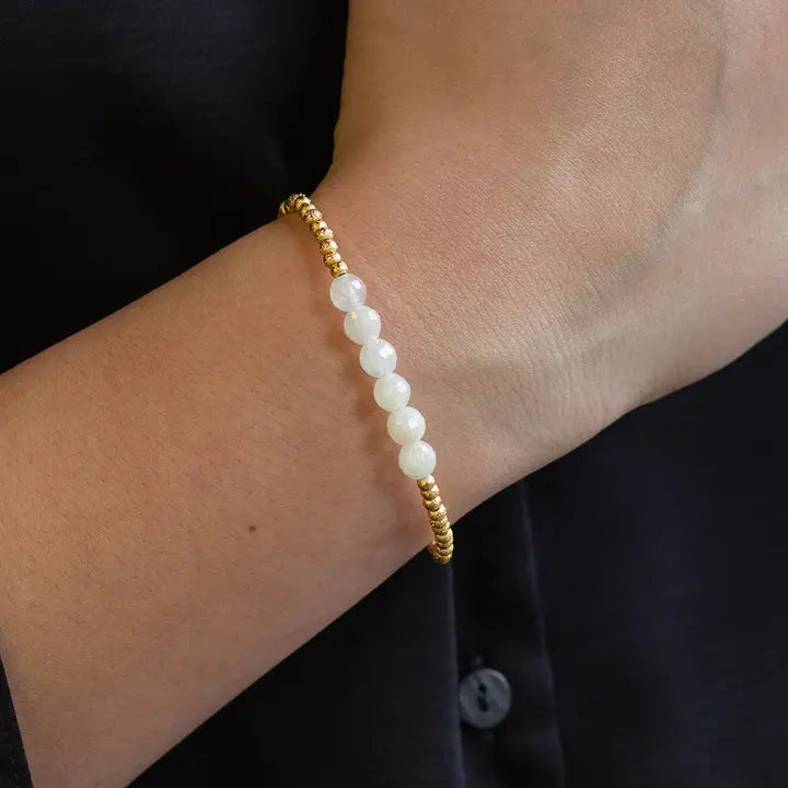 GILDED GOLD ROW BRACELET WHITE JADE