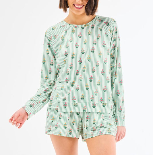 ANNIE SHORT SET COTTAGE STRIPED GREEN