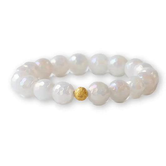 10MM FACETED GEMSTONE BRACELET WHITE JADE