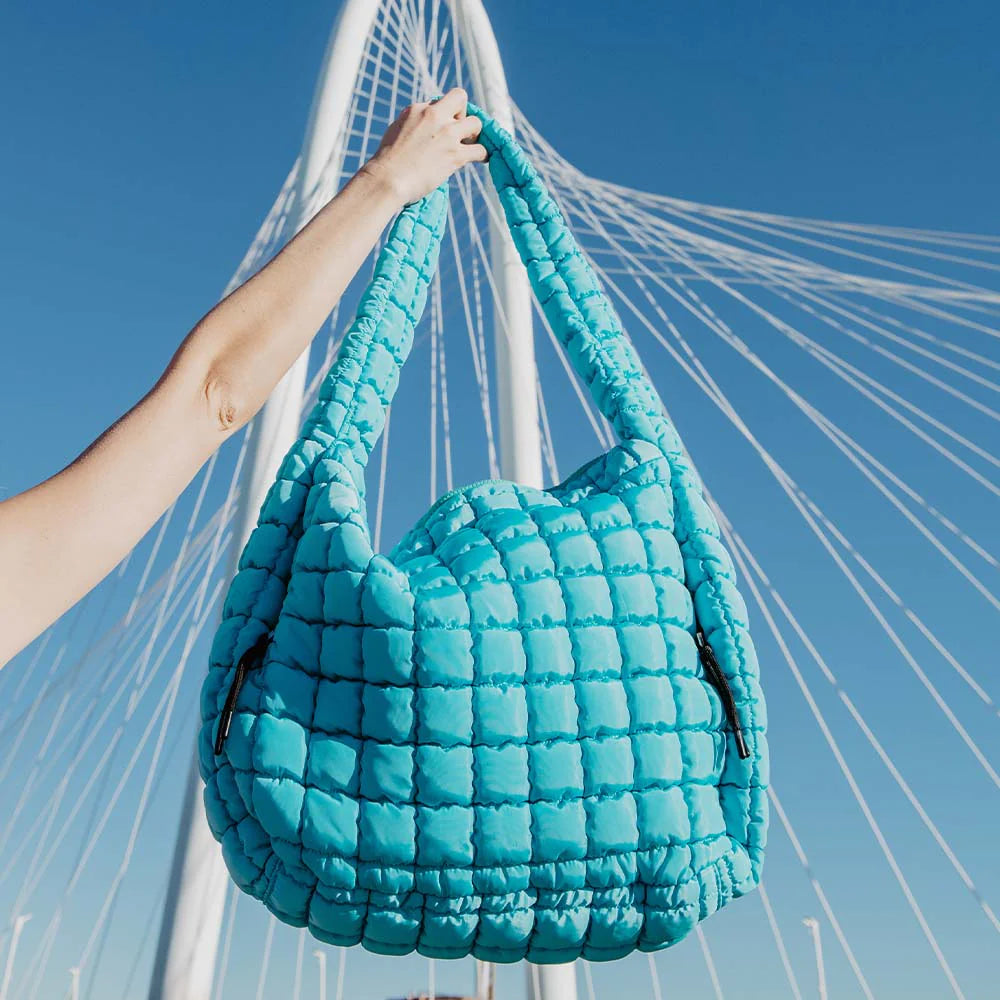 BLUE OVERSIZED QUILTED HOBO TOTE BAG