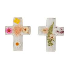 DRIED YELLOW FLOWER RESIN CROSS