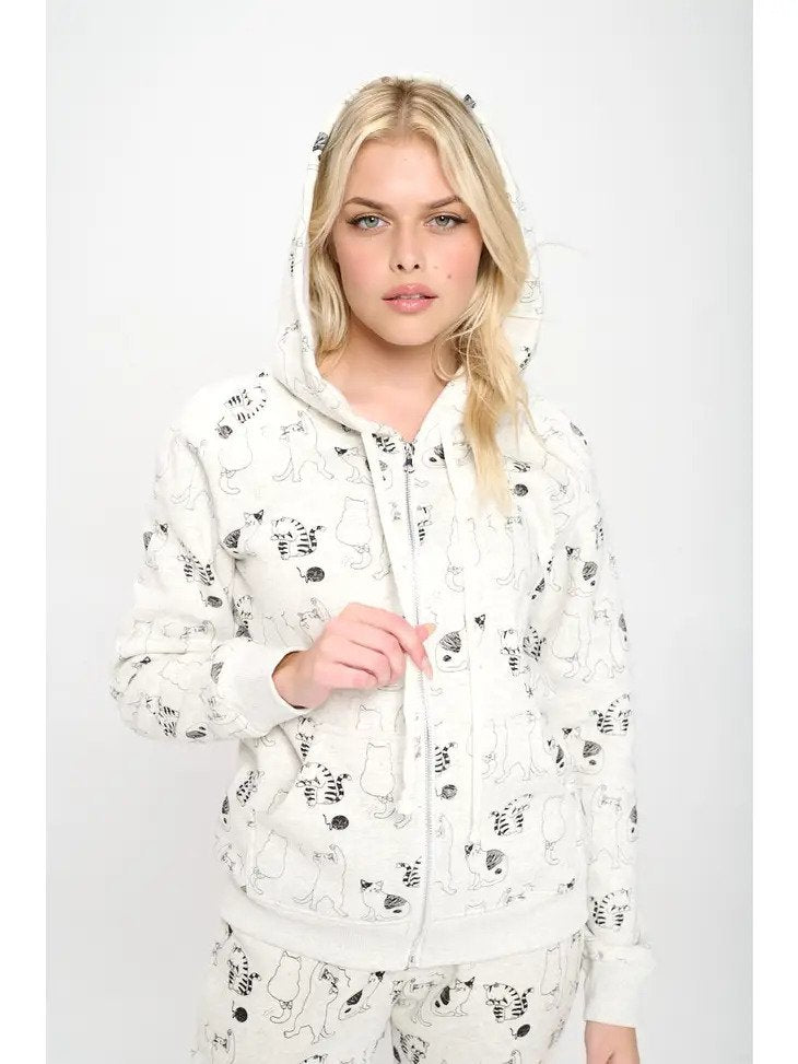 Cat Print Hoodie