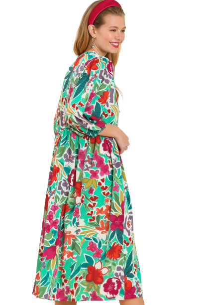 Floral Peasant Dress- Green