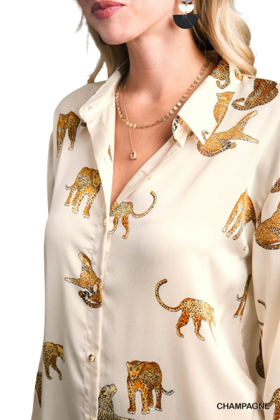 Cheetah Midi Button Down Dress- Champagne