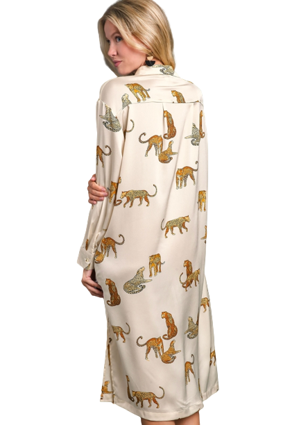 Cheetah Midi Button Down Dress- Champagne