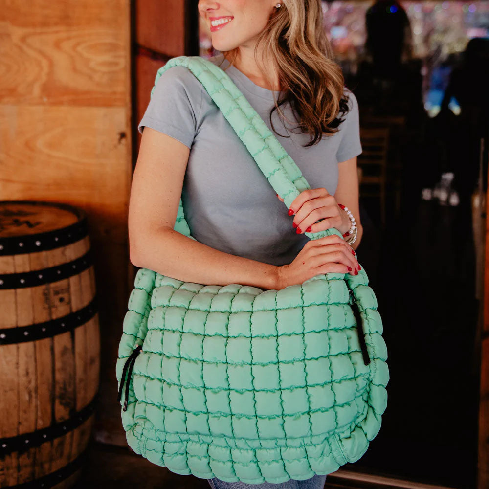 MINT OVERSIZED QUILTED HOBO TOTE BAG