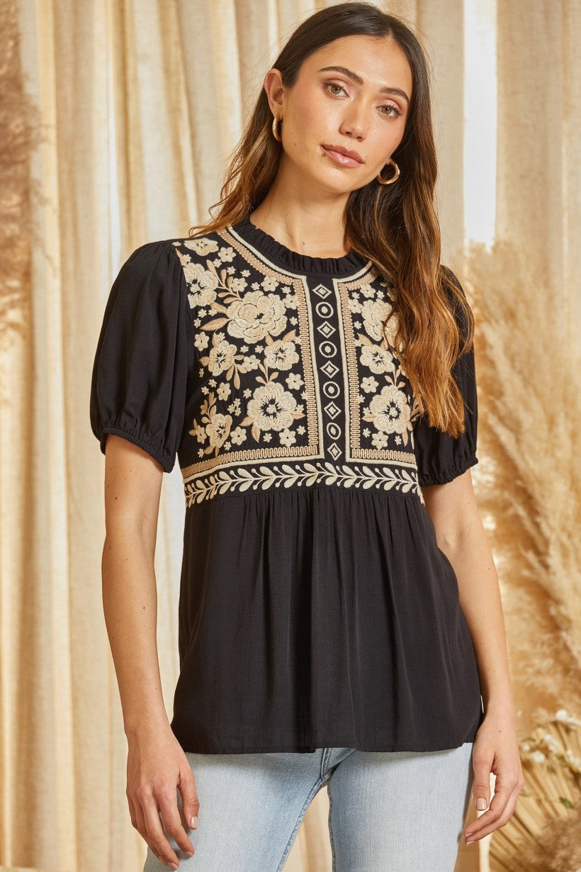 Embroidered Baby Doll Top Plus