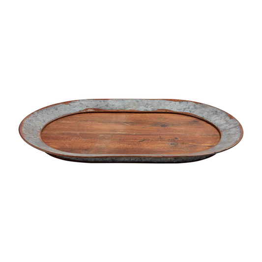 WOOD AND METAL OVAL TRAY
