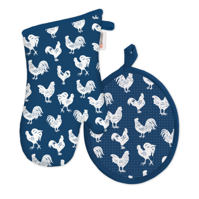 Oven Mitt & Potholder (2pc set) - Blue Rooster