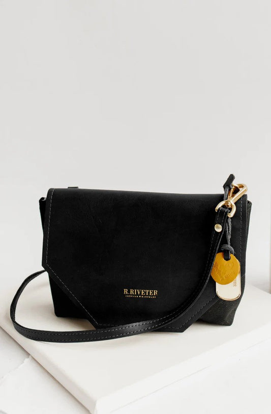 PATTON | SIGNATURE BLACK CANVAS + BLACK LEATHER CROSSBODY HANDBAG