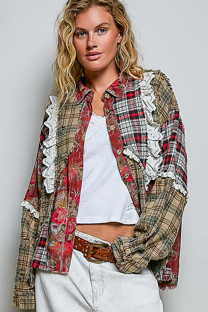 MIXED PLAID PATCHWORK SHIRT