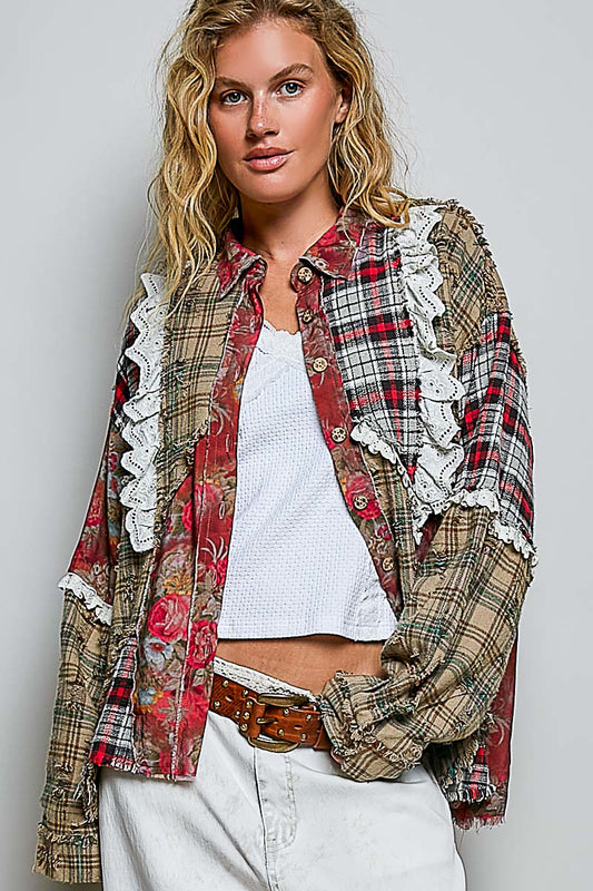 MIXED PLAID PATCHWORK SHIRT