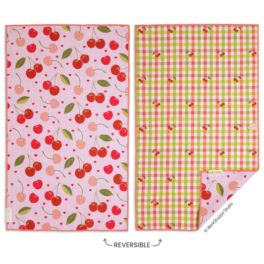 CHERRY HEARTS REVERSIBLE MICROFIBER DISH TOWEL