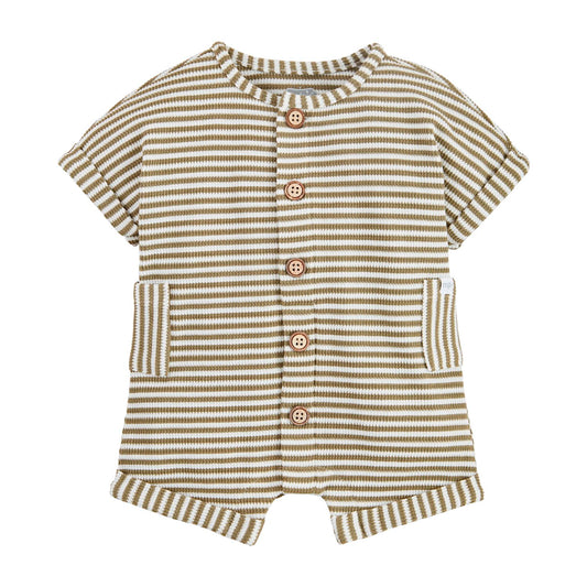 GREEN STRIPE WAFFLE ROMPER